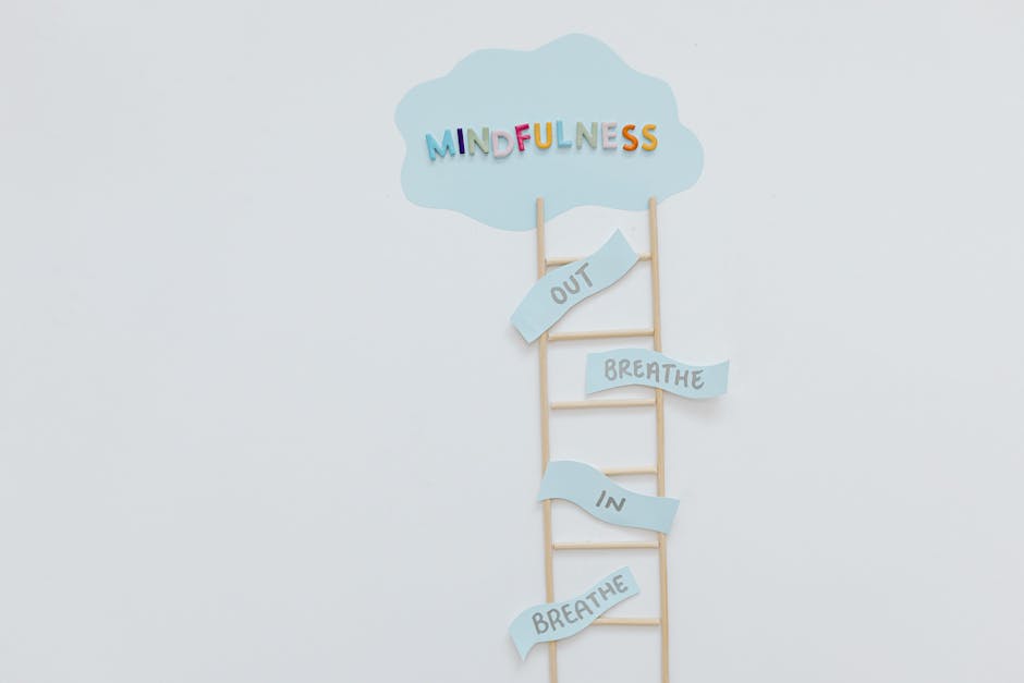 mindfulness news May 2026 - Creative mindfulness concept with ladder, words, and cloud shape for mental well-being.