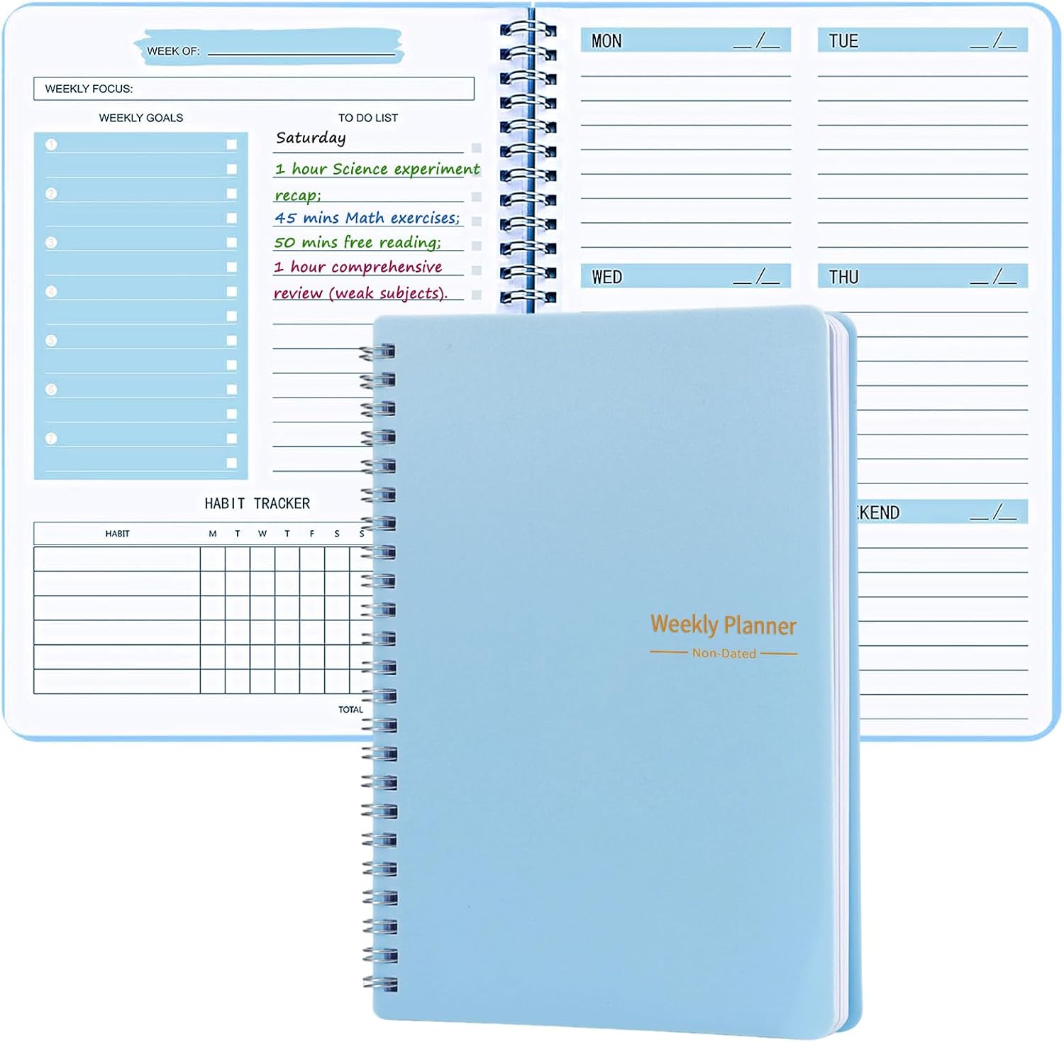 Undated Weekly Planner with Goal & Habit Tracker Notebook