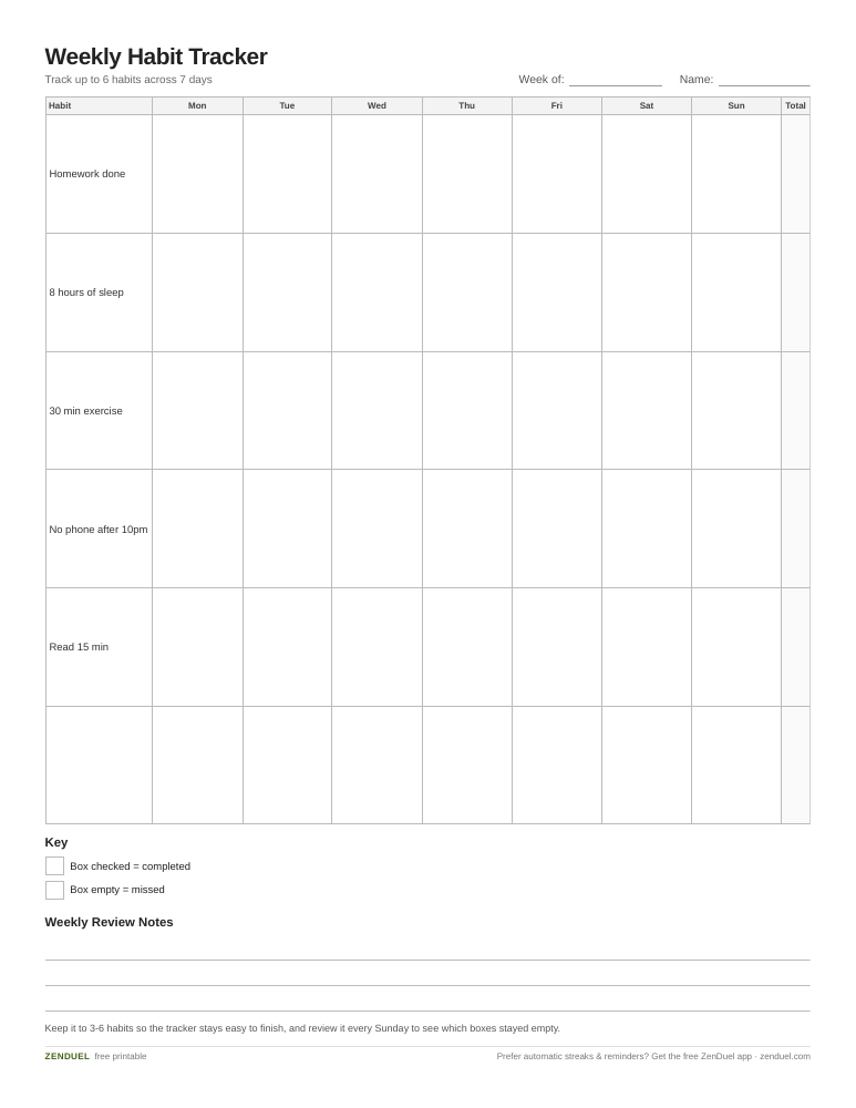 Weekly Habit Tracker — free printable PDF preview
