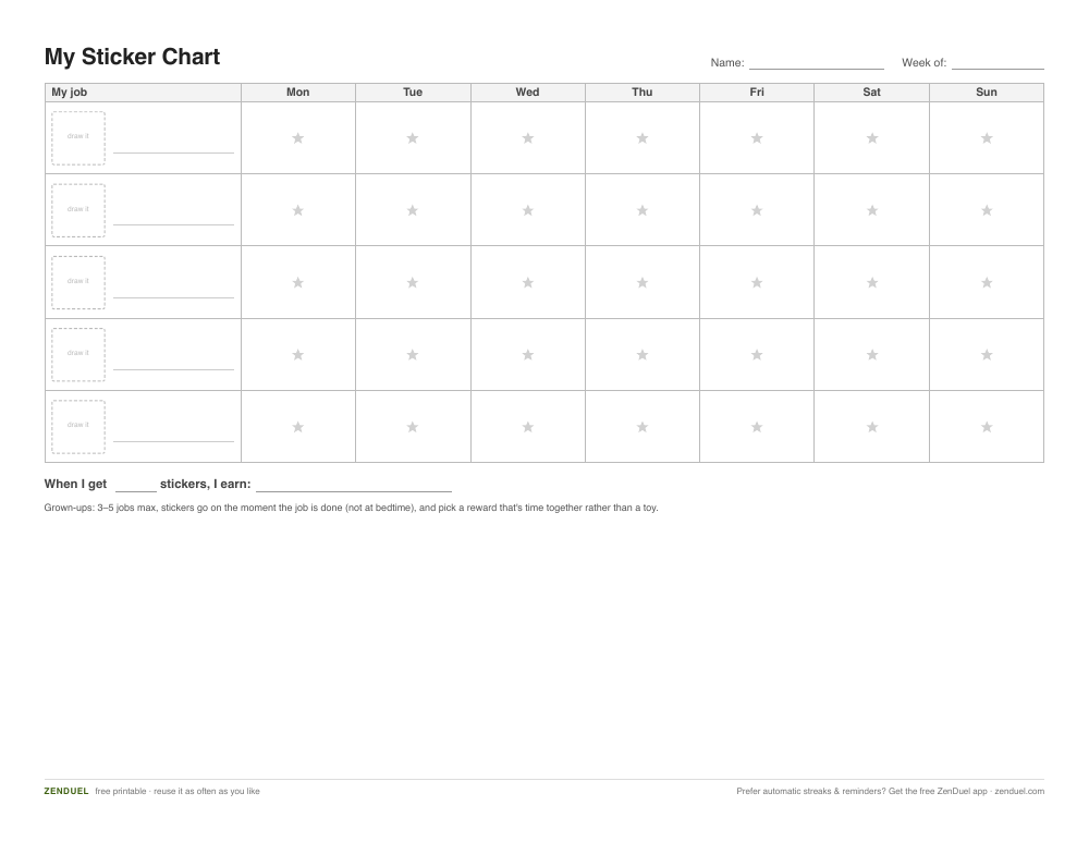 Kids' Sticker Chart — free printable PDF preview