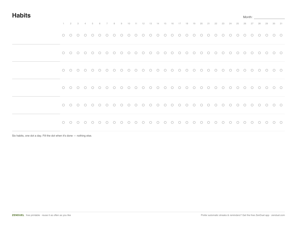 Minimalist Habit Tracker — free printable PDF preview