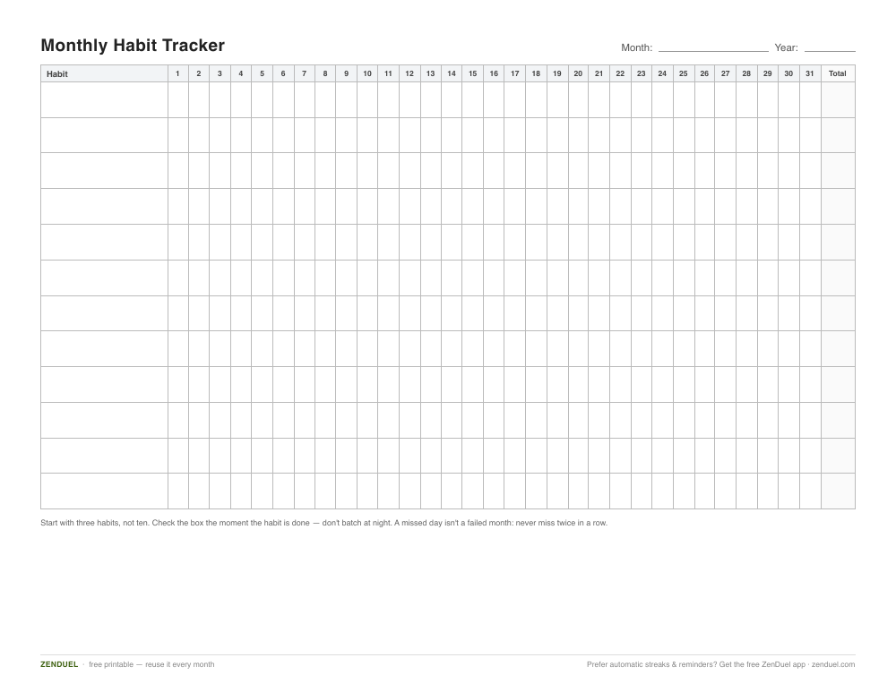 Habit Tracker Printables — free printable PDF preview