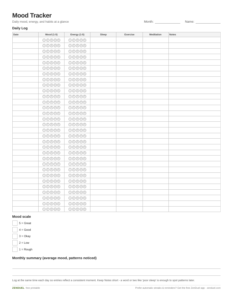 Mood Tracker — free printable PDF preview