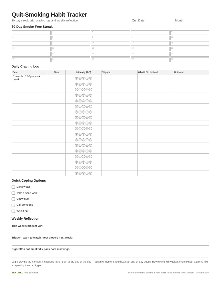 Quit-Smoking Habit Tracker — free printable PDF preview
