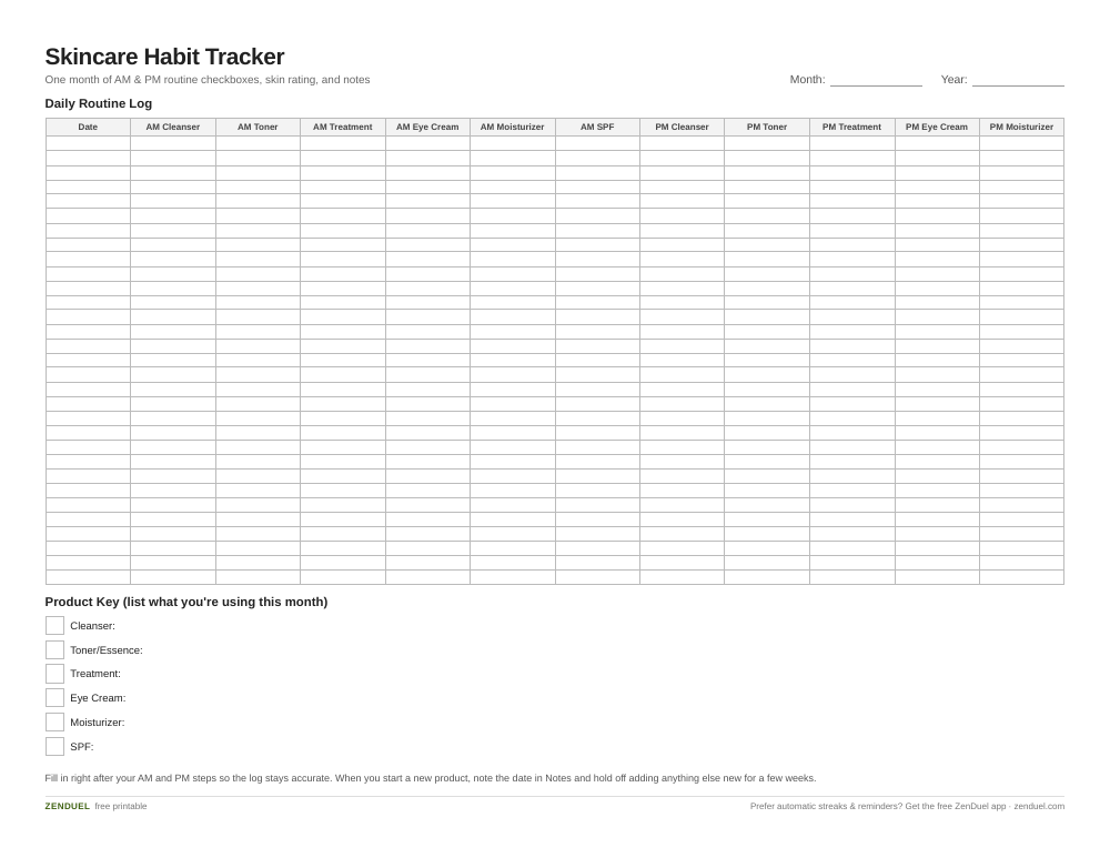 Skincare Habit Tracker — free printable PDF preview
